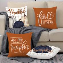4pcs/1pc Fall Thanksgiving Decorative Pillow Covers, Harvest Season Pumpkin And English Letter Print Throw Pillow Covers, Thanksgiving Sofa Cushion Pillow Shams - Multicolor - View 3