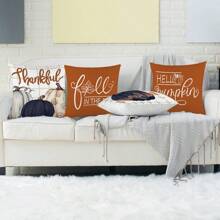 4pcs/1pc Fall Thanksgiving Decorative Pillow Covers, Harvest Season Pumpkin And English Letter Print Throw Pillow Covers, Thanksgiving Sofa Cushion Pillow Shams - Multicolor - View 4
