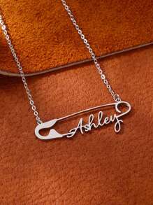 不锈钢别针形状定制项链个性化定制名字时尚项链精致精美珠宝 - 銀色 - 查看 3