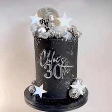 Decoración de pastel con bola de discoteca, bolas de espejo y estrellas plateadas, topper de pastel para fiesta de baile disco de los años 70 y 80, suministros para la noche del sábado - Plateado - Ver 5