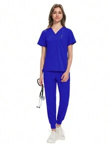Scrubs Women Beauty SPA Uniform Pet Clinic Store Veterinary Dentistry Work Clothes Set Nurse Scrubs Set Soft Hospital Uniform - Royal Blue - View 2