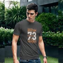 Men's T-Shirt 100% Premium Cotton Casual Boston Print High Definition - Màu xám đen - Xem 2