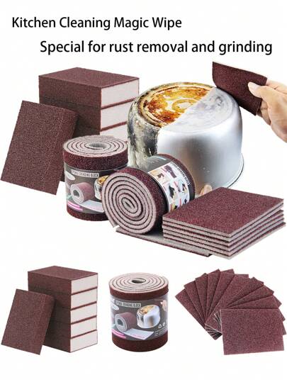 12pcs/10pcs/1roll/1pc Kitchen Cleaning Magic Eraser, Suitable For Pot Scrubbing, Dishwash, Cookware Cleaning, Stain Removal, Rust Cleaning, With Scouring Pad,Kitchen,Bathroom,Home,Household Suppliers
