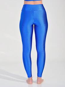 LEGGING SET WITH SIDE CUT-OUT + SWIMMER TOP IN SHINY RIBBED FABRIC - 寶藍色 - 查看 6