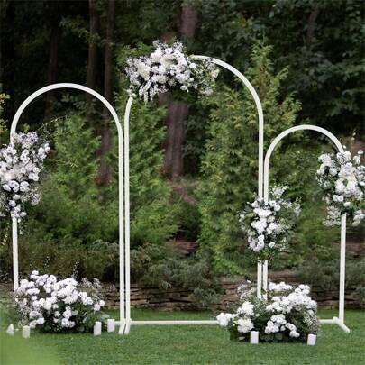 UNHO Set Of 3 Metal Wedding Arch Flower Balloon Backdrop Stand Garden Floral Decor For Birthday Party