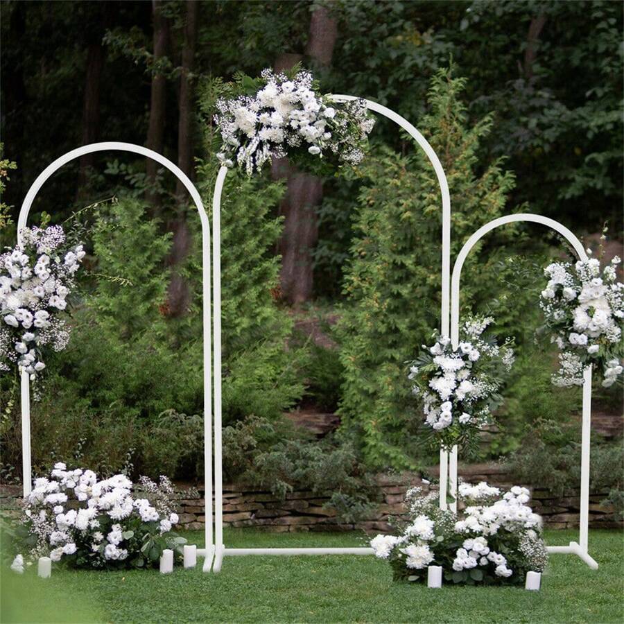 UNHO Set Of 3 Metal Wedding Arch Flower Balloon Backdrop Stand Garden Floral Decor For Birthday Party - White - View 1