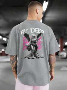 FLY DEEP 100% Cotton Front And Back Printed T-Shirt GPJ1 - 灰色 - 查看 3
