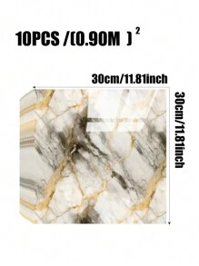10 件/套 0.9 ㎡ 黑金大理石图案亮面瓷砖贴纸，防水防潮墙面装饰背景铝塑板即撕即贴壁纸，翻新贴纸撕开墙板，墙纸，壁纸，春季装饰用品刷新您的家，节日装饰贴纸礼物生日毕业 - 灰金色 - 查看 5