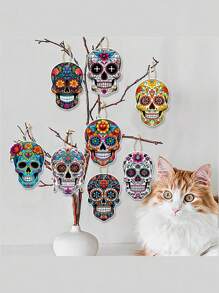 8pcs Mexican Day Of The Dead Party Decorations Halloween Skeleton Head Tags, Skull Hanging Ornaments,Christmas