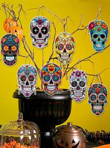 8pcs Mexican Day Of The Dead Party Decorations Halloween Skeleton Head Tags, Skull Hanging Ornaments,Christmas