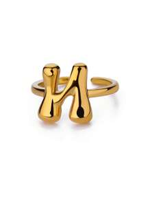 1PC Fashion 26 English Initial Chunky Rings For Women Men Opening 18K Gold Plated Smooth Stainless Steel Letter Ring European And American Style Finger Jewelry Accessories