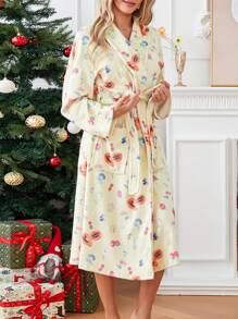 Damen Bademantel, Damen Fleece Plüsch Warm Lange Bademäntel, Fleece Nachthemd Nachtwäsche