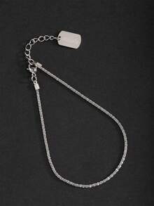 1pc Beach Style Women's Shiny Silver & Gold Stainless Steel Name Pendant Anklet - Silver - View 46