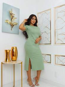 Midi Sweatshirt Dress With Front Pockets - Stylish And Modern | Fashion 2024 - 薄荷綠 - 查看 4