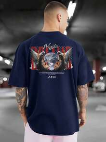 MYSTIC WORLD 100% Cotton Front And Back Printed T-Shirt GPJ1 - 藏蓝色 - 查看 3