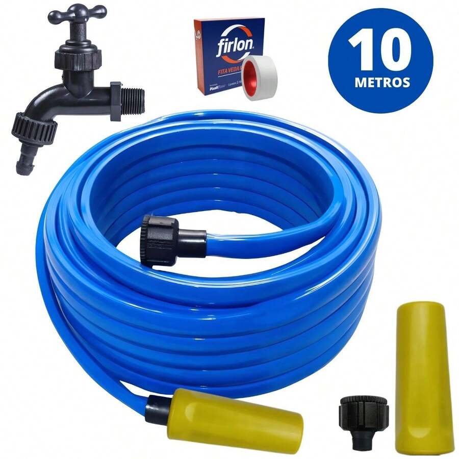 10m Reinforced Flat AntiTwist Garden Hose + Reinforced Tap + Thread