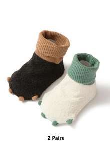 2 Pairs Newborn Baby Socks, Warm Toddler Anti-Slip Cartoon Dinosaur Claw Socks For Fall/Winter - Multicolor - View 4