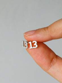 Customized Numeric Earrings, Year Earrings, Unisex Stainless Steel Jewelry, Date Stud Earrings, Ball Stud Earrings, Personalized Gift, Earrings - Silver - View 6