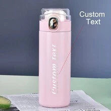 Bình nước bằng thép không gỉ tùy chỉnh | Tên khắc bằng laser | Nắp khóa chống rò rỉ | Có thể tái sử dụng, | 400ml/13,52oz | Màu hồng - hồng - Xem 1