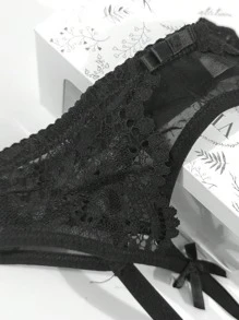 女士性感半透明蕾丝可调节吊袜带 - 黑色 - 查看 4