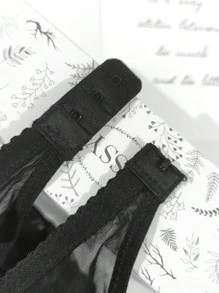 女士性感半透明蕾丝可调节吊袜带 - 黑色 - 查看 8