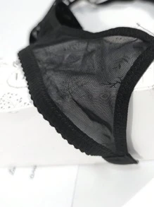 女士性感半透明蕾丝可调节吊袜带 - 黑色 - 查看 6