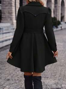 女士双排扣休闲百搭长袖长款大衣，秋冬款