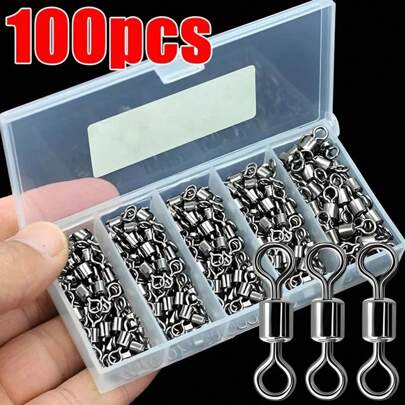 钓鱼转环 滚珠轴承转环 20-100 件/批 带按扣实心环 滚动转环 适用于鲤鱼 钓鱼配件