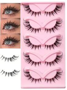 5 pares de nuevas pestañas postizas con estilo chino de tira completa, de tonos frescos y densidad natural, que alargan la apariencia del ojo exterior, ojos de zorro de estilo dibujado - Pestañas Fluffy - Ver 1