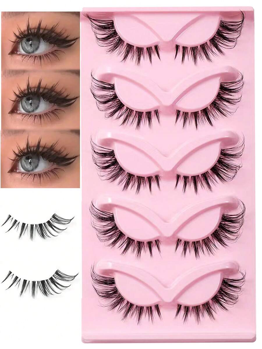 5 pares de nuevas pestañas postizas con estilo chino de tira completa, de tonos frescos y densidad natural, que alargan la apariencia del ojo exterior, ojos de zorro de estilo dibujado - Pestañas Fluffy - Ver 1