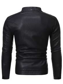 Men's Leather Jacket Premium Cold Coat - màu đen - Xem 2