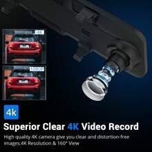 Cámara DVR para coche XGODY con espejo, GPS, doble lente, 12" 4K HD, cámara de visión trasera - Negro - Ver 3