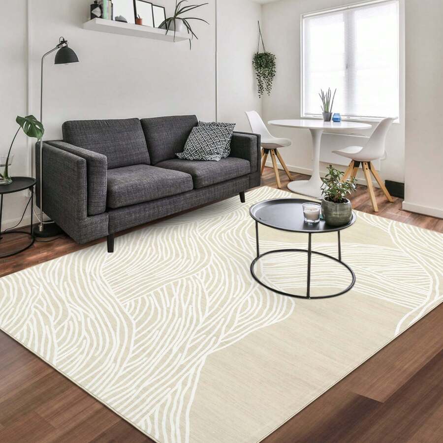 Area Rug For Living Room, Black Uneven Line Pattern Knot Washable Rug, Modern Print Premium Area Rug - Contemporary No-Shed Neutral Bedroom Rug - 駱駝-8x10 英尺 - 查看 1