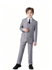 Boys Suits 2-Pieces Suit Set Toddler Tuxedos Dresswear Ring Bearer Outfit Wedding Blazer Pants Formal Suits For Kids Light Grey Size 4-16