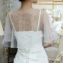 1 件新娘新款夏季新娘披肩，薄披肩，带珠饰，适合婚纱，防晒和礼服装饰 - 彩色 - 查看 1