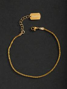 1pc Beach Style Women's Shiny Silver & Gold Stainless Steel Name Pendant Anklet - Silver - View 9