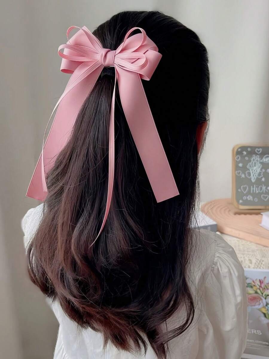 1 件女孩淑女风格白色蝴蝶结后发夹配粉色蝴蝶结飘带，适合日常生活或度假 - 粉色 - 查看 1