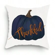 4pcs/1pc Thanksgiving Decorative Pillow Case, Harvest Season Pumpkin & Letter Print Blue Cushion Cover, Thanksgiving Decor Sofa Throw Pillow Sham - Multicolor - View 17