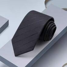 1pc Striped Casual/Business Lightweight Polyester Necktie, Versatile For All Seasons, Hot Selling Promotion - Black - View 5