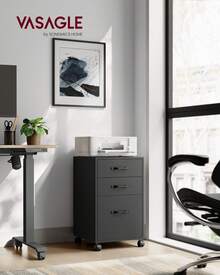VASAGLE File Cabinet With 3 Drawers, Rolling Office Filing Cabinet With Wheels, For A4, Letter Sized Documents, Hanging File Folders, Industrial - Black - View 1