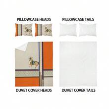 3pcs Luxury Design Classic Orange Patchwork Style Digital Printing, Skin-Friendly And Breathable, Warm And Comfortable, Anti-Pilling, Machine Washable, Suitable For All Seasons, Quilted, Hemmed, Sanded, 1 Quilt Cover + 2 Pillowcases Unfilled Bedding Three-Piece Set