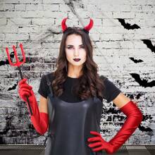 Bộ 4 món/Bộ phụ kiện hóa trang Halloween Thiên thần đen/Áo đỏ, Cánh thiên thần, Thiên thần sa ngã, Quầng sáng, Đũa phép, Găng tay dài bằng vải satin, Sừng quỷ, Băng đô, Đinh ba, Nhị nguyên huyền bí cho Halloween, Phụ kiện hóa trang cho tiệc hóa trang người lớn, Dạ hội - Nhiều màu - Xem 3