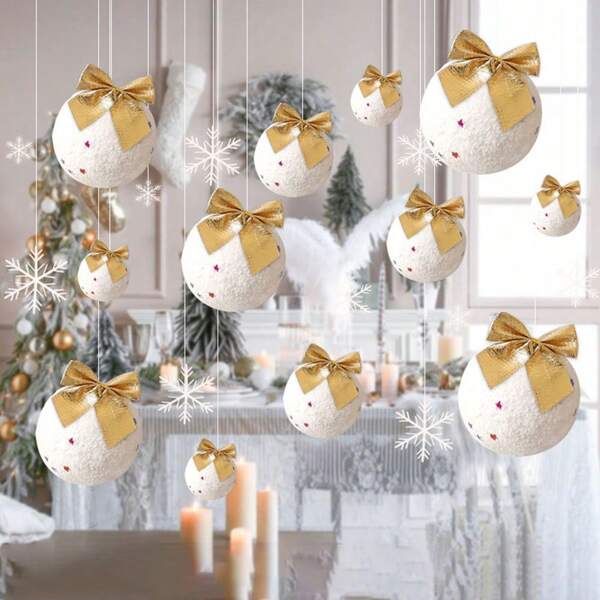 Weihnachts Schneeflocken, Schneebälle, Schleifen Ornament Kugeln zum Aufhängen, Dekoration für Weihnachtsbaum und Szenerie