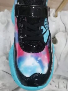 时尚渐变星云翼运动鞋 - 减震防滑缓冲鞋，皮革鞋面，防水，轻便，防滑，适合户外慢跑和散步，适合青少年男孩和女孩，带钩环闭合 - 黑色 - 查看 6