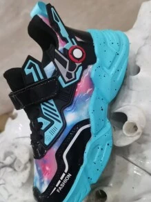 时尚渐变星云翼运动鞋 - 减震防滑缓冲鞋，皮革鞋面，防水，轻便，防滑，适合户外慢跑和散步，适合青少年男孩和女孩，带钩环闭合 - 黑色 - 查看 8