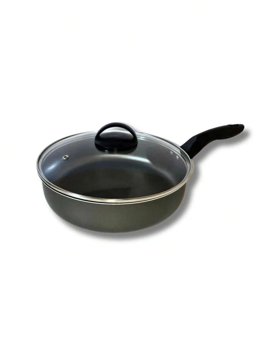 24cm 2.3L Non-Stick Straight Frying Pan With Glass Lid - màu đen - Xem 1