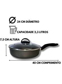 24cm 2.3L Non-Stick Straight Frying Pan With Glass Lid - màu đen - Xem 3