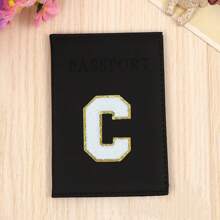 Chic Personalized Passport Holder For Women & Teens - Initial PU Leather Wallet With 26 Letter Patches, Stylish Travel Card Case, Perfect Unique Gift For Her, Enhance Your Jetset Style Travel Essentials School Back To School School Supplies Holiday Holiday Essentials Vacation Accessories Passport Cover - Black - View 12