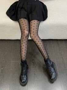 1 件女士 JK 心形提花性感丝袜 - 黑色 - 查看 6