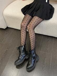 1 件女士 JK 心形提花性感丝袜 - 黑色 - 查看 7